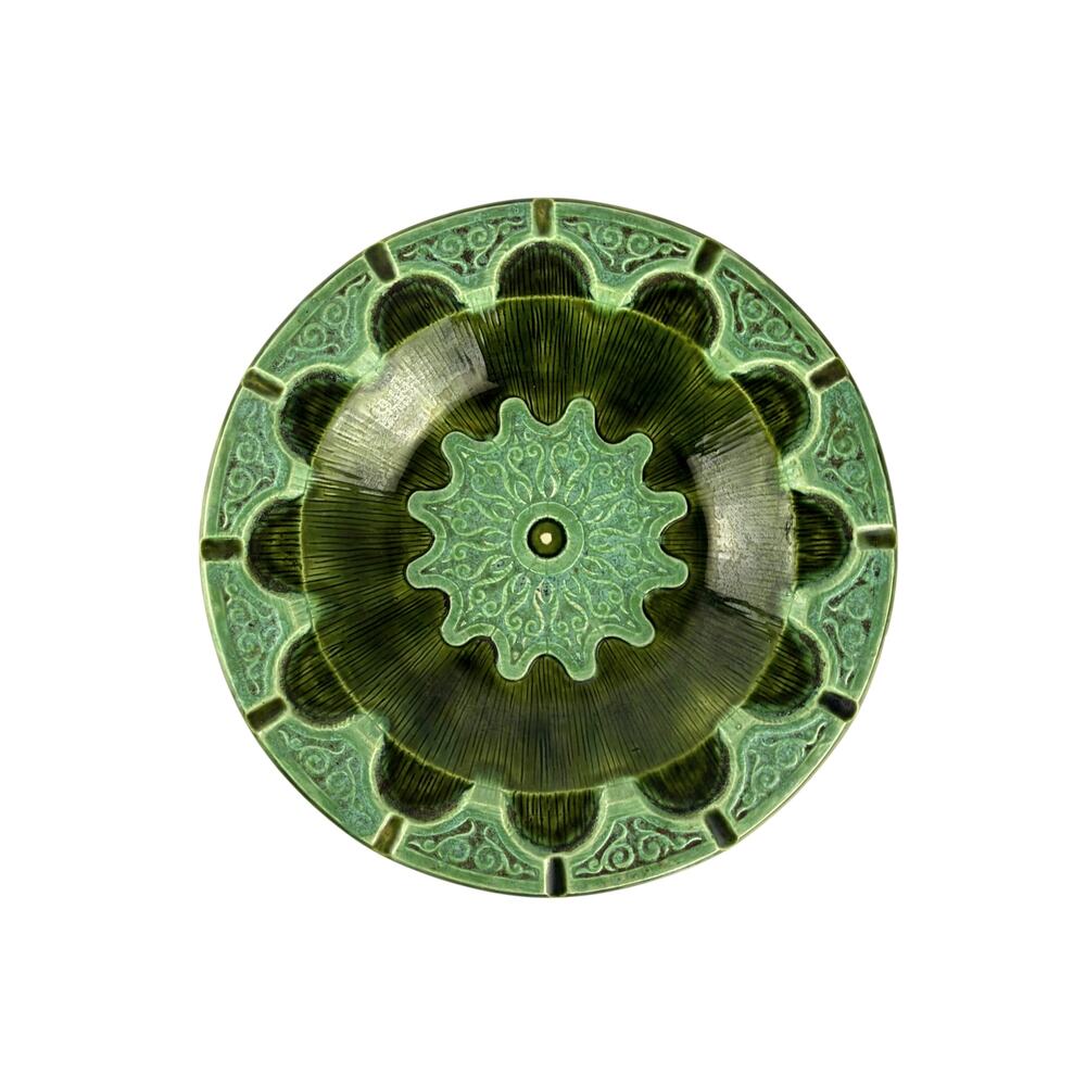 Vintage Studio Pottery Ashtray 10.5” Green Signed KATRINA, 8 Rests, MCM